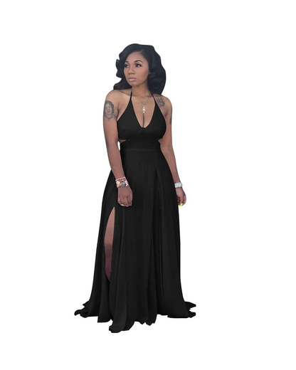 Shesways® Women's V-Neck Sleeveless Floor-Length Dress