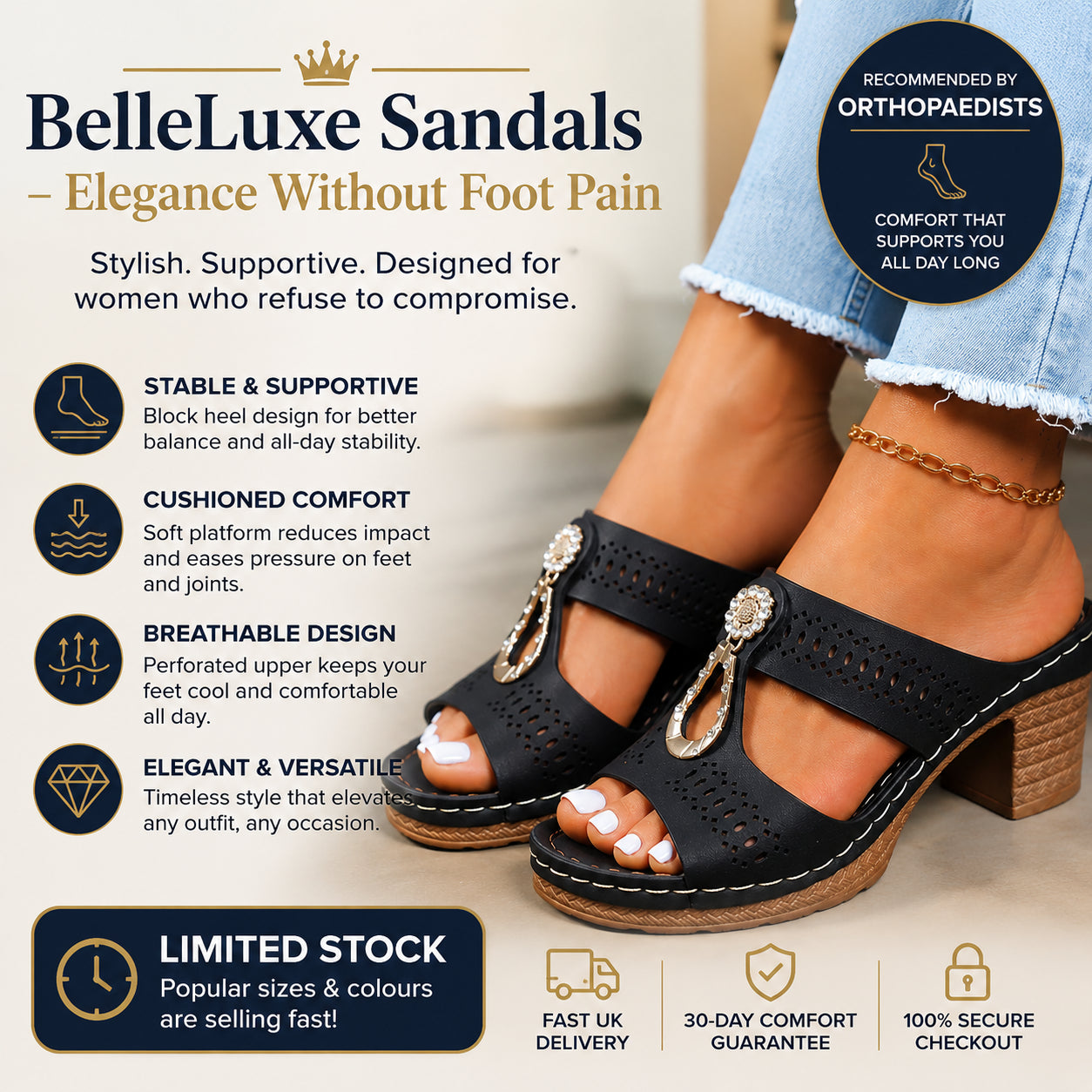 BelleLuxe Sandals – Elegance Without Foot Pain